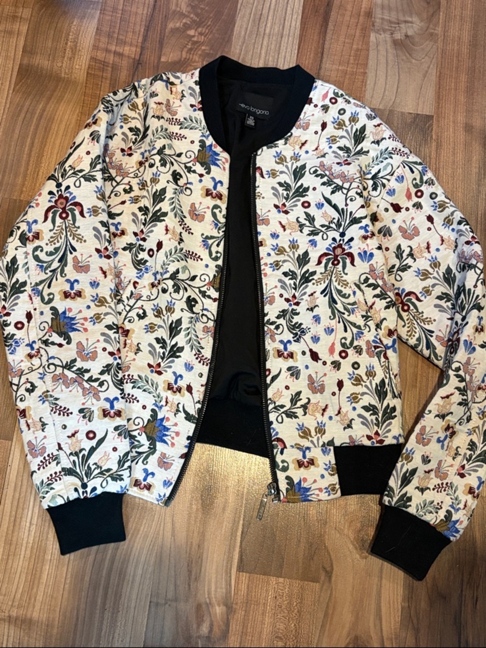 NWT Eva Longoria Multicolor Long Sleeve Jacquard Bomber Floral Jacket Size XS